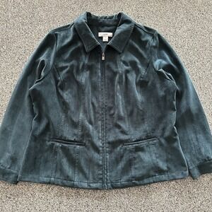 CJ Banks Jacket Womens 1X Suede‎ Velvet Full Zip Collar Blazer Green